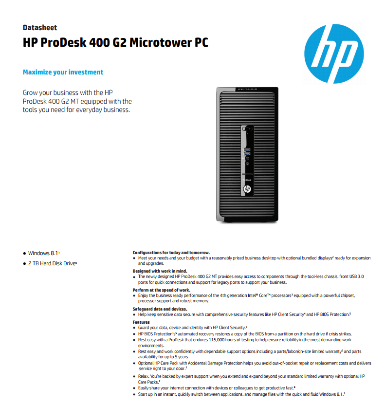 HP ProDesk 400G2 desktop PC